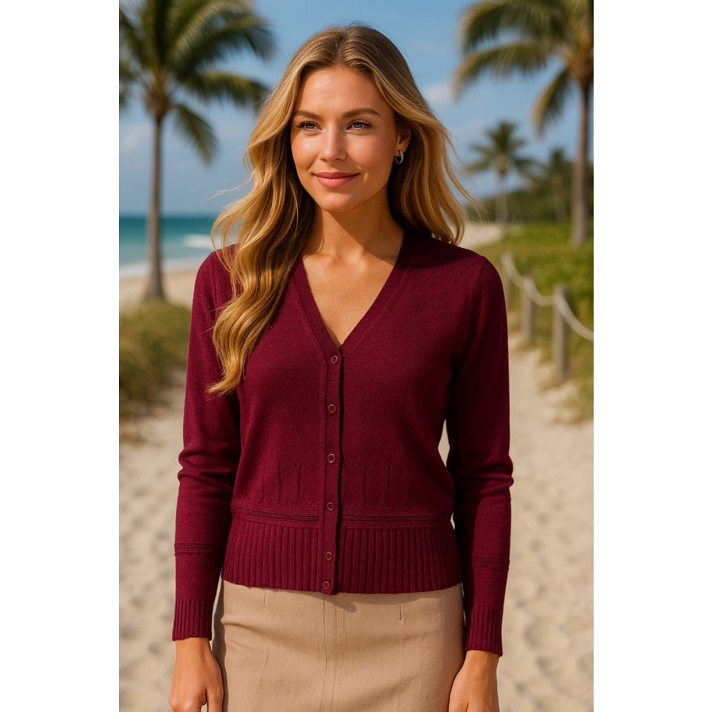 Chandler Hill Silk Burgundy Cardigan M Knit Minimalist Quiet Luxury Old Money